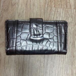 Metallic grey/gold champagne color  Crocodile-Embossed Style Women's Wallet